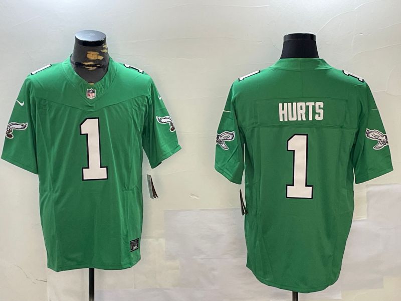 Men Philadelphia Eagles #1 Hurts Green Throwback 2024 Nike Vapor Limited NFL Jersey style 1